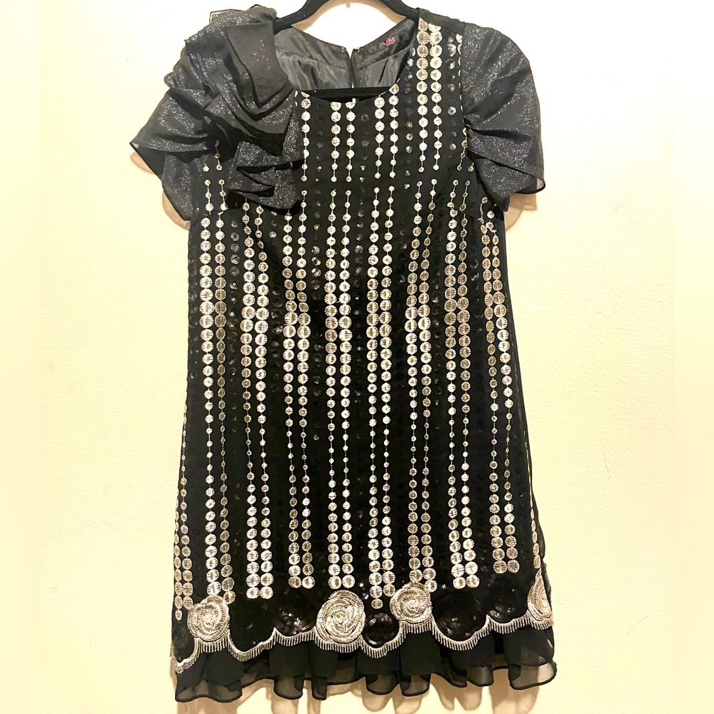Vintage LINE by LYNN Black Dress Lined/ Embroidery/ Sequins Size XS-S